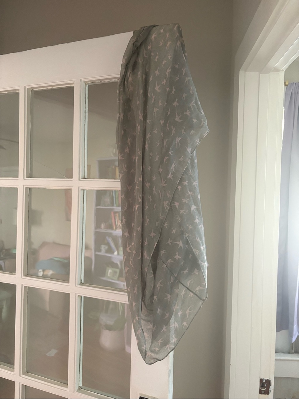 Light Gray Bird Pattern Sheer Infinity Scarf
